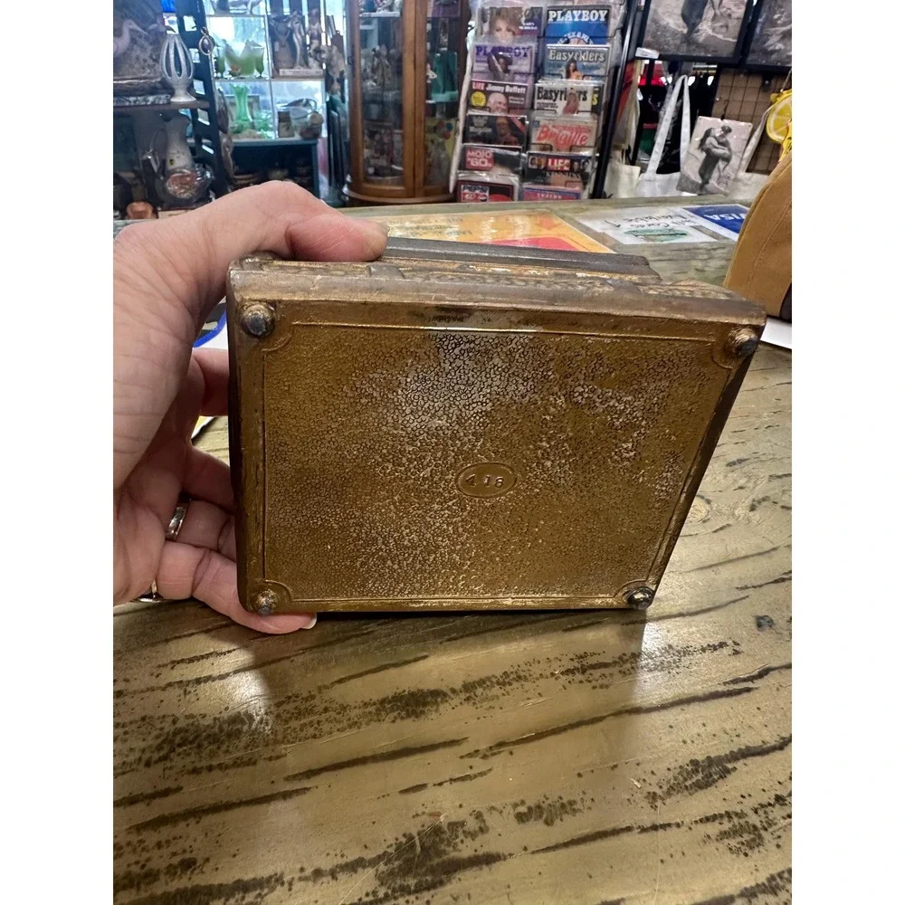 Antique 1900s Jennings Brothers Style Bronze Metal Jewelry Trinket Casket Box